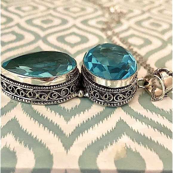 Sterling Silver Blue Topaz Pendant Gemstone Charm Necklace, Handmade - Picture 7 of 12